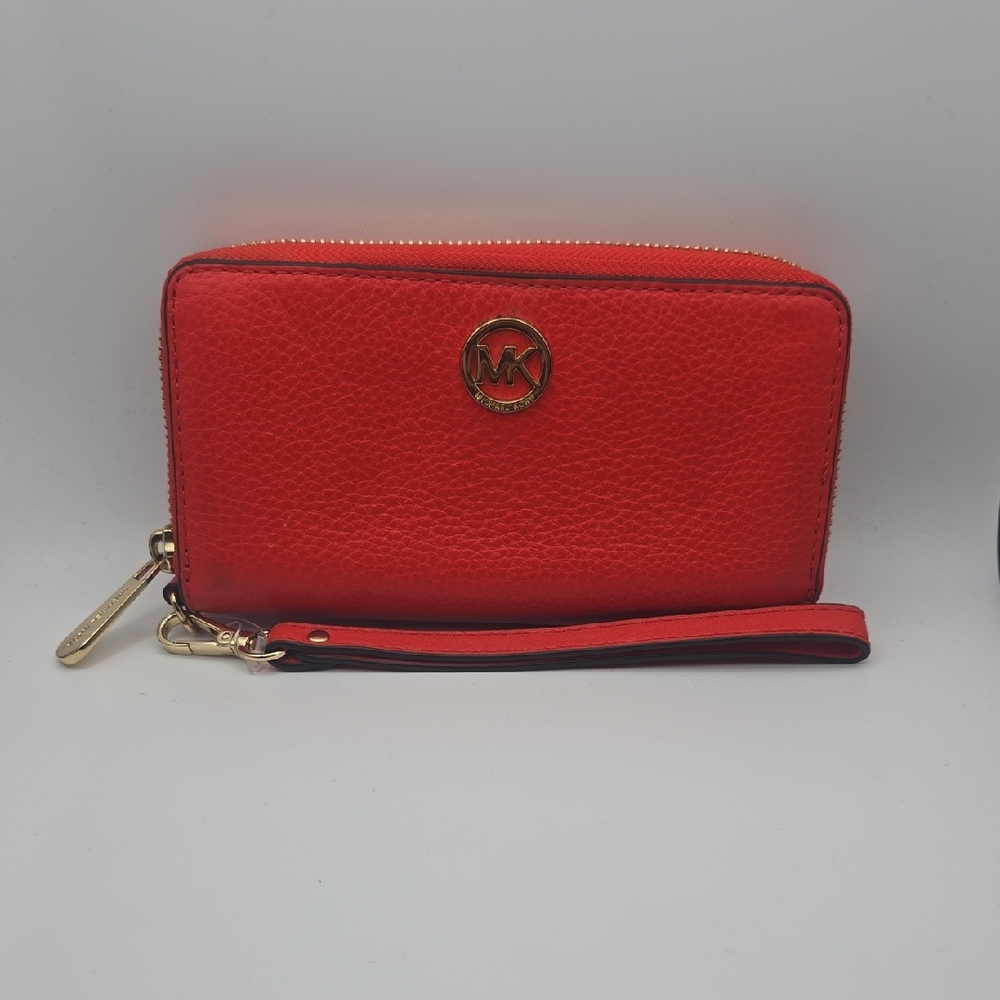 Michael Kors Red/Orange Zip-Around Wristlet Clutch